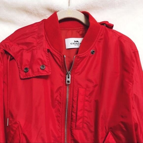 Coach Bright Red Nylon Hooded Jacket - Picture 5 of 8